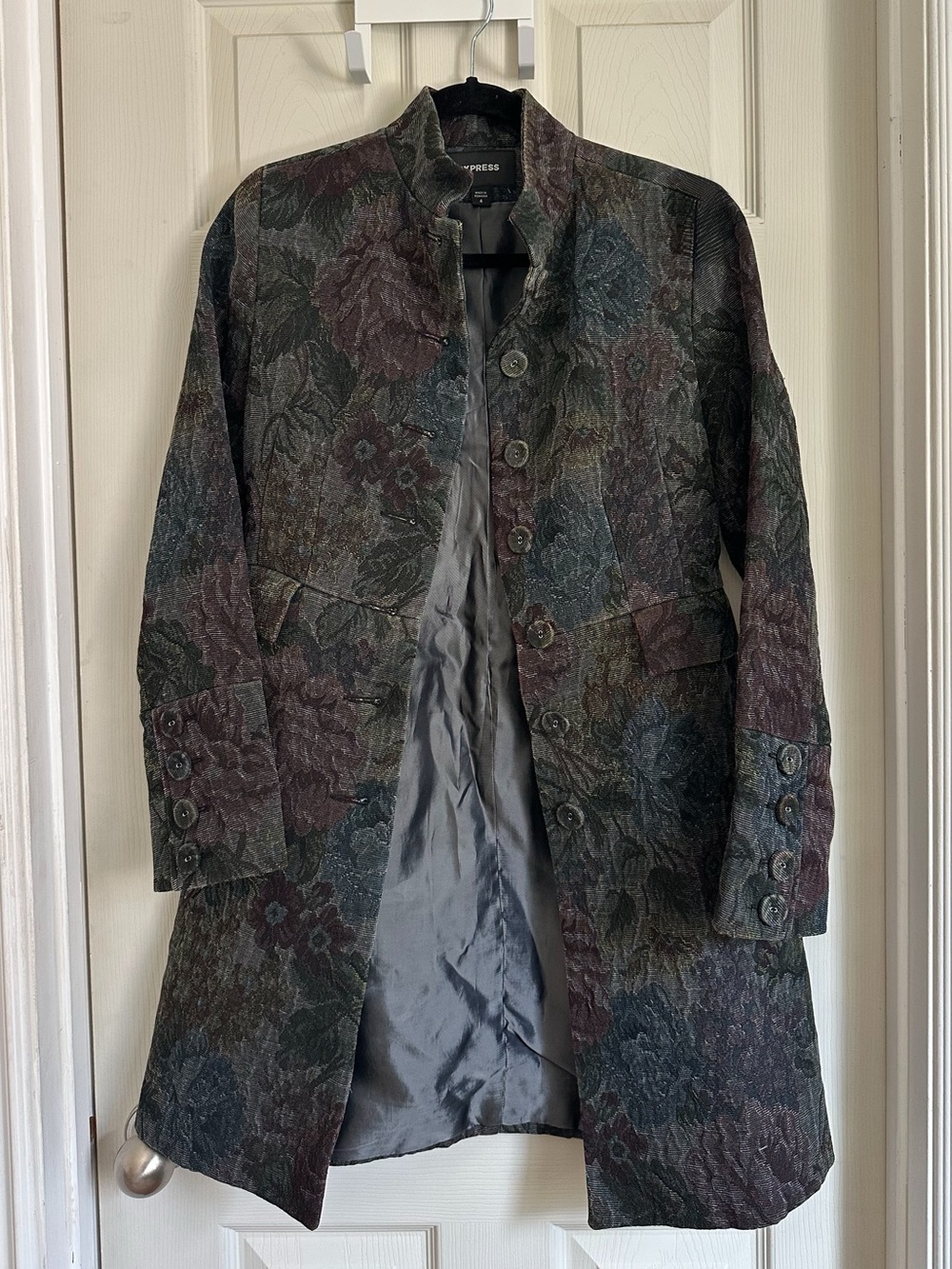 Express Dark Floral Jacquard Trench Coat